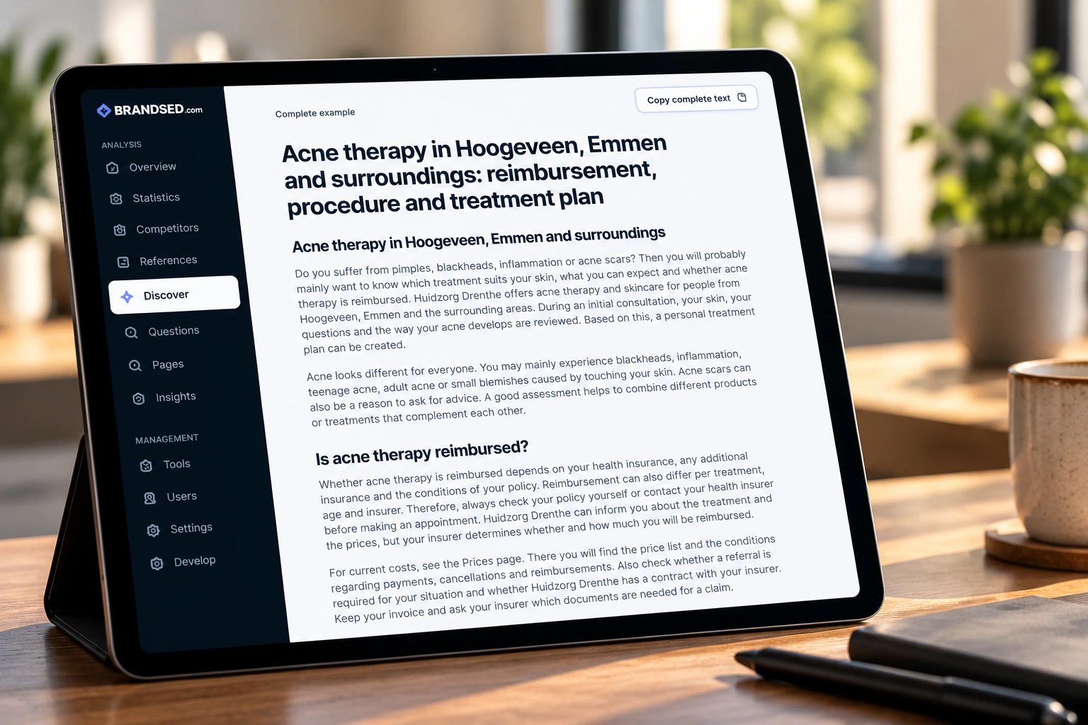 Brandsed genereert een compleet contentvoorbeeld op basis van een gevonden AI-kans